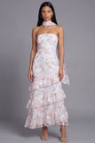 Mermaid Yellow Floral Maxi Strapless Beach Wedding Guest Dress with Ruffles