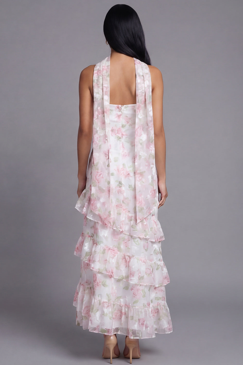 Mermaid Yellow Floral Maxi Strapless Beach Wedding Guest Dress with Ruffles