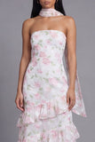 Mermaid Yellow Floral Maxi Strapless Beach Wedding Guest Dress with Ruffles
