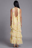 Mermaid Yellow Floral Maxi Strapless Beach Wedding Guest Dress with Ruffles
