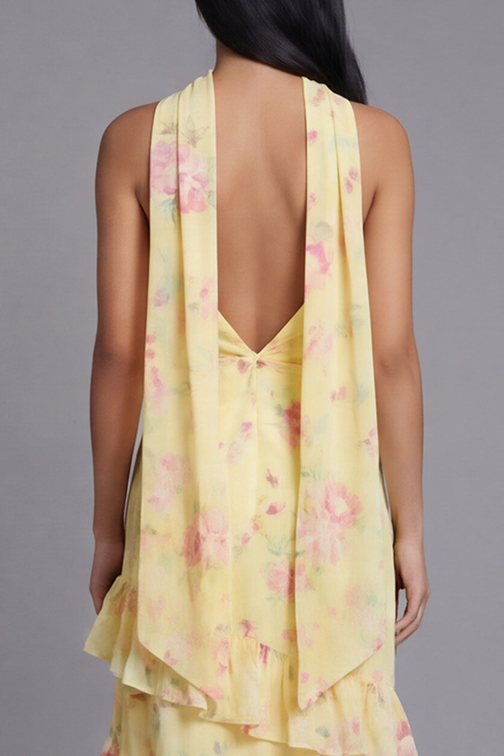 Mermaid Yellow Floral Maxi Strapless Beach Wedding Guest Dress with Ruffles