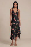 V-Neck A Line Black Floral Asymmetrical Beach Wedding Guest Dress