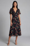 Maxi Black V-Neck A Line Floral Beach Wedding Guest Dress