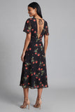 Maxi Black V-Neck A Line Floral Beach Wedding Guest Dress