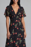 Maxi Black V-Neck A Line Floral Beach Wedding Guest Dress