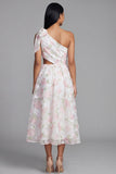 Floral Maxi A Line White Pink Flower Beach Wedding Guest Dress with Bow