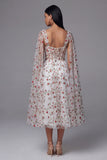 Ivory Corset A Line Floral Maxi Beach Wedding Guest Dress with Cape
