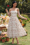 Off the Shoulder Ivory A Line Floral Maxi Beach Wedding Guest Dress