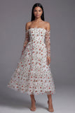 Off the Shoulder Ivory A Line Floral Maxi Beach Wedding Guest Dress