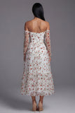 Off the Shoulder Ivory A Line Floral Maxi Beach Wedding Guest Dress