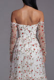 Off the Shoulder Ivory A Line Floral Maxi Beach Wedding Guest Dress