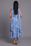 Strapless A Line Neck Scarf Blue Floral Maxi Beach Wedding Guest Dress
