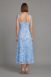 Square Neck A Line Blue Floral Maxi Wedding Guest Dress