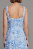 Square Neck A Line Blue Floral Maxi Wedding Guest Dress