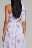 Floral Maxi Ruched A Line Lilac Beach Wedding Guest Dress with Slit