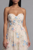 Champagne Floral Maxi Ruched A Line Beach Wedding Guest Dress with Ruffles