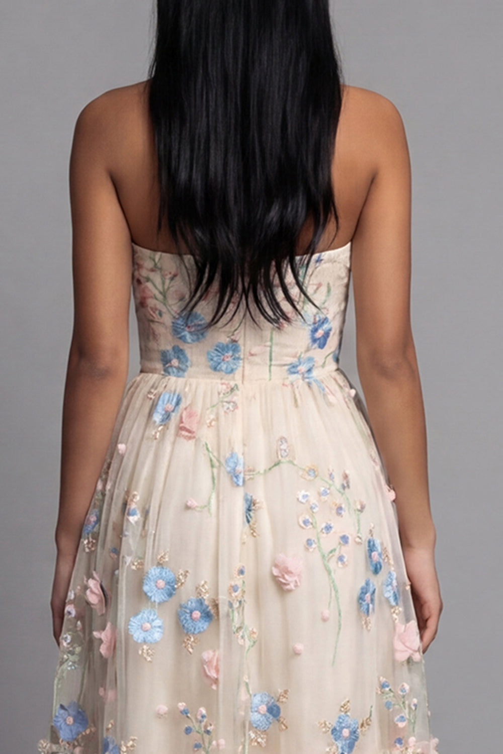 Champagne Floral Maxi Ruched A Line Beach Wedding Guest Dress with Ruffles