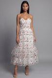 Champagne Floral Maxi Ruched A Line Beach Wedding Guest Dress with Ruffles