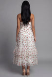Champagne Floral Maxi Ruched A Line Beach Wedding Guest Dress with Ruffles
