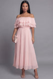 Pink Maxi A Line Ruffled Beach Wedding Guest Dress with Pleats
