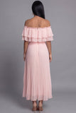 Pink Maxi A Line Ruffled Beach Wedding Guest Dress with Pleats