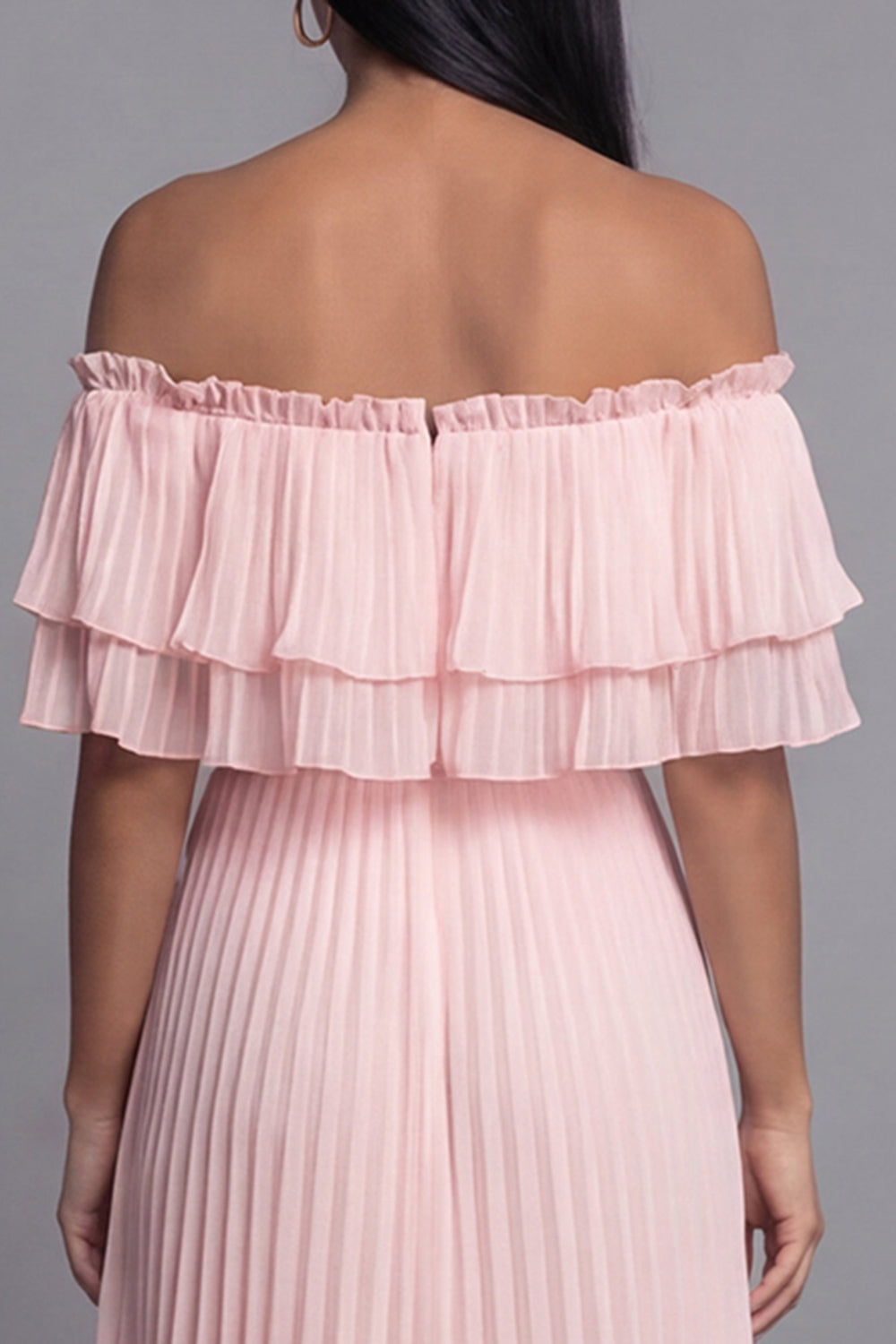 Pink Maxi A Line Ruffled Beach Wedding Guest Dress with Pleats