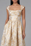 Square Neck Floral Maxi A Line Gold Wedding Guest Dress