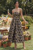 Maxi A Line Gold Strapless Floral Wedding Guest Dress