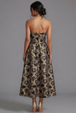 Maxi A Line Gold Strapless Floral Wedding Guest Dress
