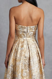 Maxi A Line Gold Strapless Floral Wedding Guest Dress