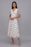 White Red Flower V-Neck Floral Maxi A Line Beach Wedding Guest Dress