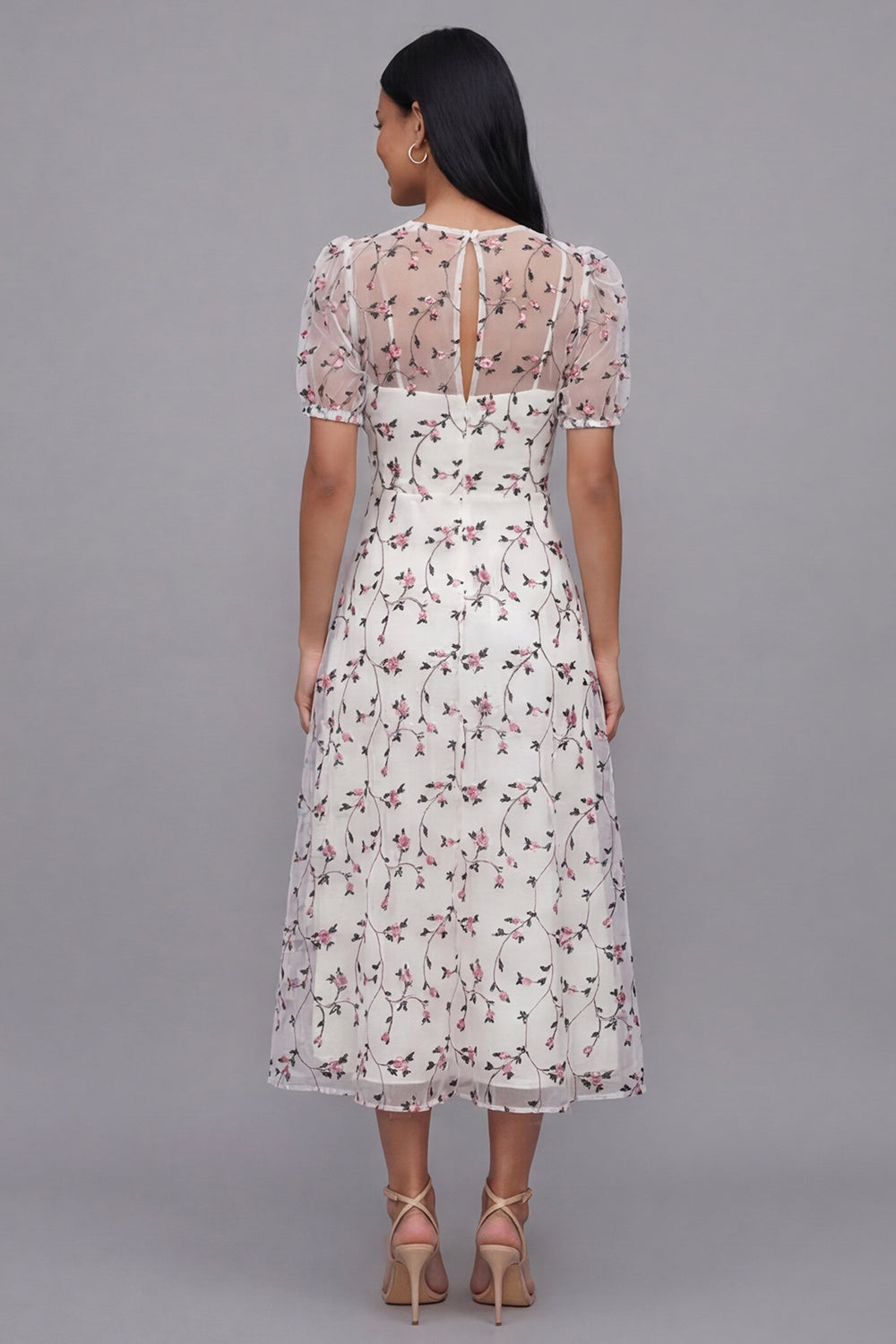 White Red Flower V-Neck Floral Maxi A Line Beach Wedding Guest Dress