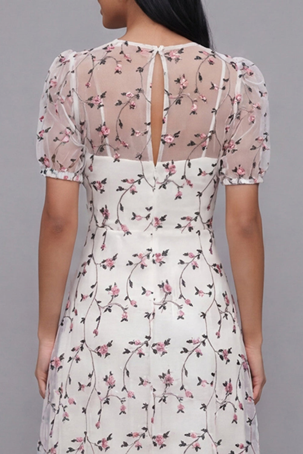 White Red Flower V-Neck Floral Maxi A Line Beach Wedding Guest Dress