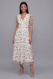 White Red Flower V-Neck Floral Maxi A Line Beach Wedding Guest Dress