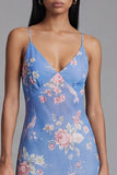 Spaghetti Straps Floral Asymmetrical A Line Blue Beach Wedding Guest Dress