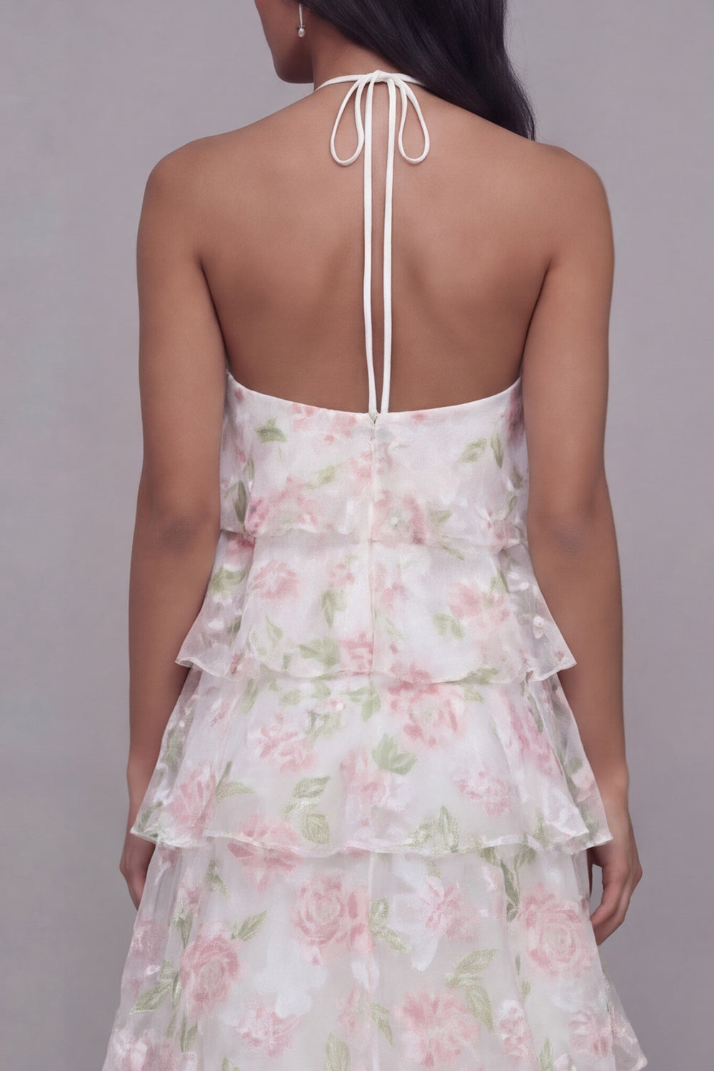 Floral Maxi White Pink Flower A Line Beach Wedding Guest Dress with Ruffles