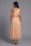 Light Orange Floral Maxi Ruched A Line Beach Wedding Guest Dress with Slit