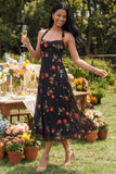 Black Halter Floral Maxi A Line Beach Wedding Guest Dress