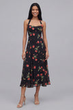 Black Halter Floral Maxi A Line Beach Wedding Guest Dress