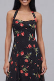 Black Halter Floral Maxi A Line Beach Wedding Guest Dress