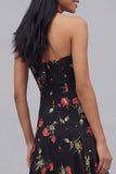 Black Halter Floral Maxi A Line Beach Wedding Guest Dress
