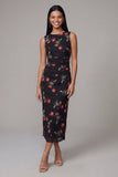 Black Round Neck Floral Maxi Sheath Ruched Beach Wedding Guest Dress