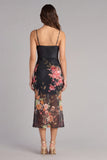 Spaghetti Straps Black Floral Maxi Bodycon Beach Wedding Guest Dress