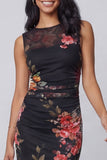 Bateau Neck Floral Maxi Bodycon Ruched Black Beach Wedding Guest Dress