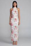 Sparkly Pink Flower Maxi Sequin Sheath Floral Beach Wedding Guest Dress