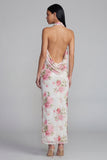 Sparkly Pink Flower Maxi Sequin Sheath Floral Beach Wedding Guest Dress