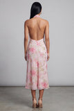 Sparkly Pink Maxi Halter Floral Wedding Guest Dress with Slit