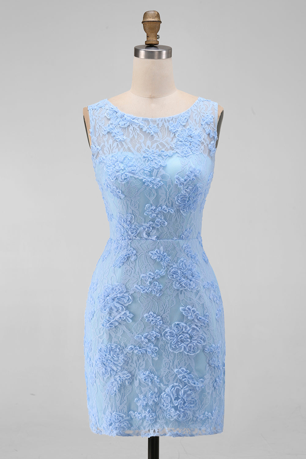 Boat Neck Blue Floral Tight Short Wedding Guest Dress