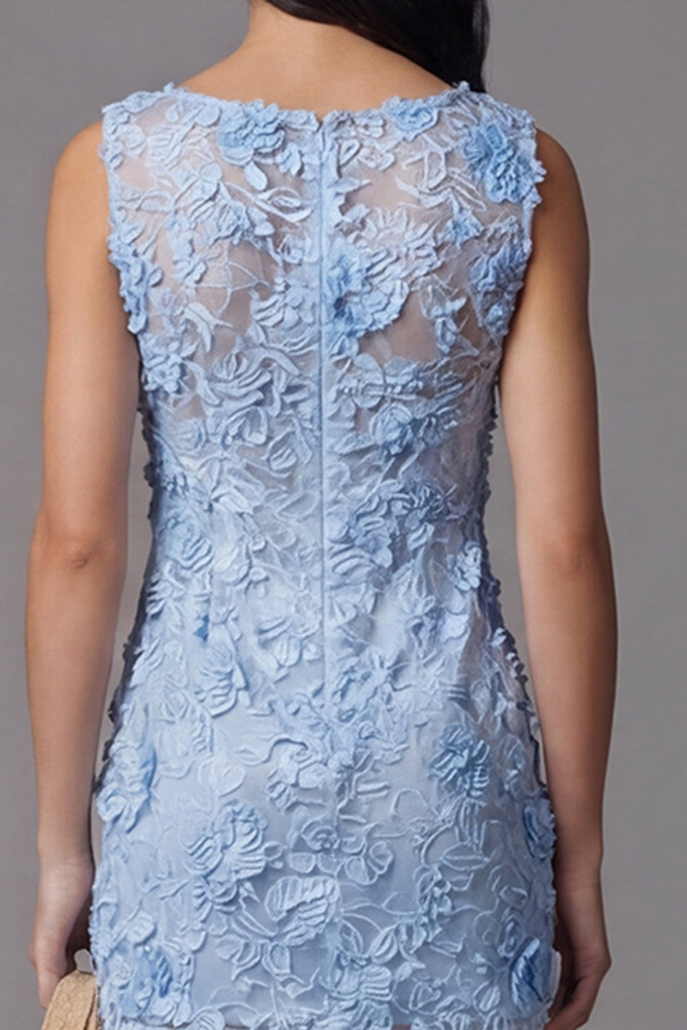 Boat Neck Blue Floral Tight Short Wedding Guest Dress