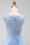 Boat Neck Blue Floral Tight Short Wedding Guest Dress